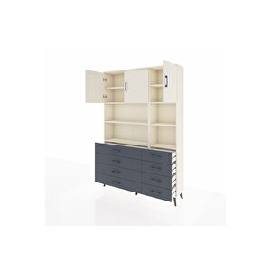 Arges Dolap 8 Raflı 8 Çekmeceli 3 Kapaklı 132x30x195 Aytaşı-aytaşı/antrasit