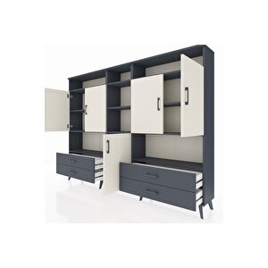 Arges Dolap 12 Raflı 4 Çekmeceli 5 Kapaklı 220x30x163 Antrasit-aytaşı/antrasit