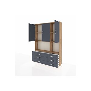 Arges Gardrop 6 Raflı 6 Çekmeceli 3 Kapaklı 132x30x195 Çam-antrasit