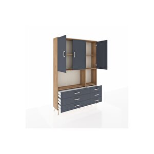 Arges Gardrop 6 Raflı 6 Çekmeceli 3 Kapaklı 132x30x195 Çam-antrasit