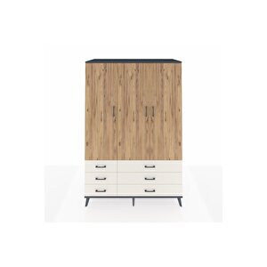 Kronos Dolap 5 Raflı 6 Çekmeceli Tek Askılı 132x59x195 Antrasit-çam/aytaşı