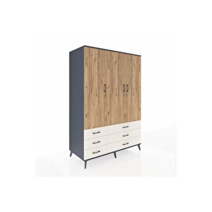 Kronos Dolap 5 Raflı 6 Çekmeceli Tek Askılı 132x59x195 Antrasit-çam/aytaşı