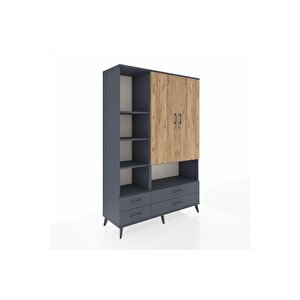 Hyperion Dolap 8 Raflı 4 Çekmeceli 2 Kapaklı 132x44x195 Antrasit-çam/antrasit