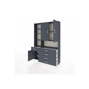 Arges Gardrop 8 Raflı 5 Çekmeceli 3 Kapaklı 132x30x195 Antrasit-antrasit