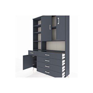 Arges Gardrop 8 Raflı 5 Çekmeceli 3 Kapaklı 132x30x195 Antrasit-antrasit