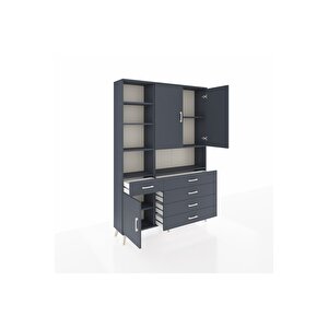 Arges Gardrop 8 Raflı 5 Çekmeceli 3 Kapaklı 132x30x195 Antrasit-antrasit