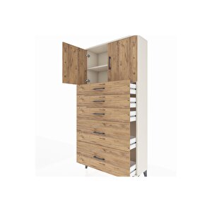 Arges Dolap 2 Raflı 5 Çekmeceli 2 Kapaklı 88x30x182 Aytaşı-çam