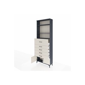 Arges Dolap 3 Raflı 5 Çekmeceli 2 Kapaklı 88x30x243 Antrasit-aytaşı