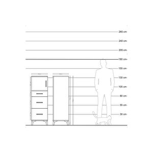 Hyperion Dolap Tek Raflı 3 Çekmeceli Tek Kapaklı 44x44x134 Antrasit-aytaşı