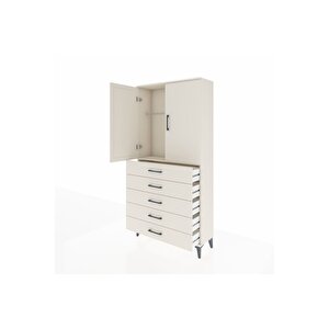 Arges Dolap Tek Raflı 5 Çekmeceli Tek Askılı 88x30x182 Aytaşı-aytaşı