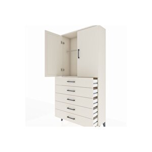 Arges Dolap Tek Raflı 5 Çekmeceli Tek Askılı 88x30x182 Aytaşı-aytaşı