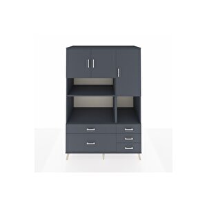 Kronos Dolap 8 Raflı 5 Çekmeceli 3 Kapaklı 132x59x195 Antrasit-antrasit/antrasit