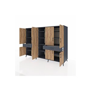 Kronos Dolap 12 Raflı 2 Çekmeceli 8 Kapaklı 220x59x163 Antrasit-çam/antrasit