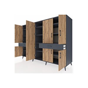 Kronos Dolap 12 Raflı 2 Çekmeceli 8 Kapaklı 220x59x163 Antrasit-çam/antrasit