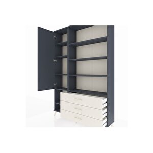 Arges Dolap 9 Raflı 3 Çekmeceli Tek Kapaklı  132x30x195 Antrasit-antrasit/aytaşı