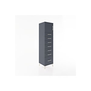 Hyperion Dolap Tek Raflı 7 Çekmeceli Tek Kapaklı 44x44x182 Antrasit-antrasit