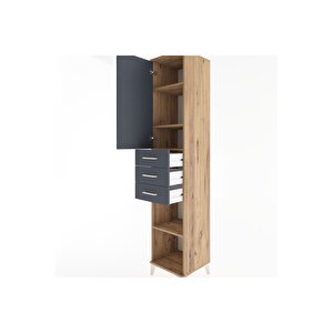 Hyperion Dolap 4 Raflı 3 Çekmeceli Tek Kapaklı 44x44x221 Çam-antrasit