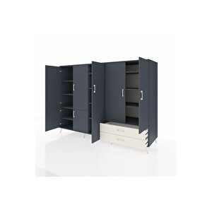 Kronos Dolap 12 Raflı 2 Çekmeceli 7 Kapaklı 220x59x163 Antrasit-antrasit/aytaşı