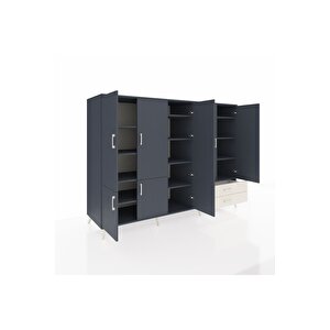 Kronos Dolap 12 Raflı 2 Çekmeceli 7 Kapaklı 220x59x163 Antrasit-antrasit/aytaşı