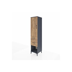 Hyperion Dolap Tek Raflı 2 Çekmeceli Tek Askılı 44x44x195 Antrasit-çam