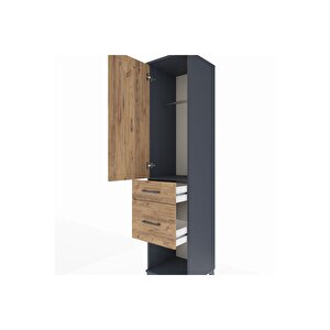 Hyperion Dolap Tek Raflı 2 Çekmeceli Tek Askılı 44x44x195 Antrasit-çam