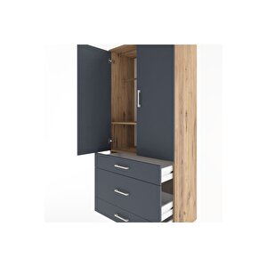 Hyperion Dolap 2 Raflı 3 Çekmeceli Tek Askılı 88x44x195 Çam-antrasit