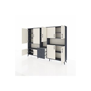 Arges Dolap 13 Raflı 3 Çekmeceli 9 Kapaklı 220x30x163 Antrasit-aytaşı/antrasit