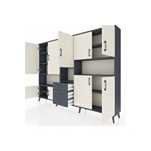 Arges Dolap 13 Raflı 3 Çekmeceli 9 Kapaklı 220x30x163 Antrasit-aytaşı/antrasit