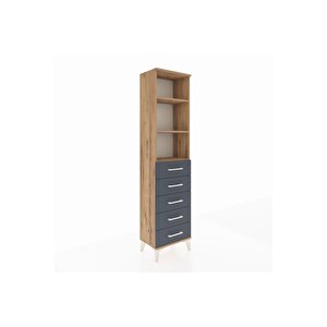 Arges Dolap 3 Raflı 5 Çekmeceli 44x30x182 Çam-antrasit