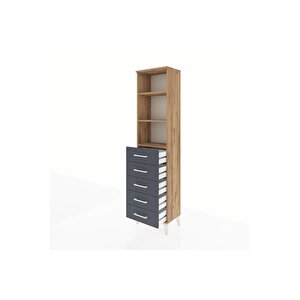 Arges Dolap 3 Raflı 5 Çekmeceli 44x30x182 Çam-antrasit