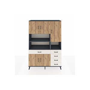 Hyperion Dolap 9 Raflı 5 Çekmeceli 5 Kapaklı 132x44x195 Antrasit-çam/aytaşı