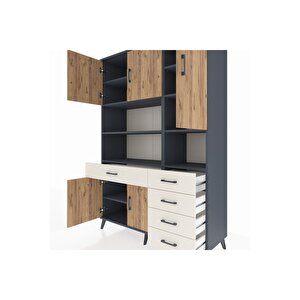 Hyperion Dolap 9 Raflı 5 Çekmeceli 5 Kapaklı 132x44x195 Antrasit-çam/aytaşı