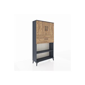 Arges Dolap 3 Raflı Tek Çekmeceli 2 Kapaklı 88x30x163 Antrasit-çam