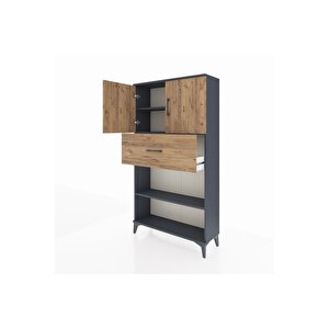Arges Dolap 3 Raflı Tek Çekmeceli 2 Kapaklı 88x30x163 Antrasit-çam