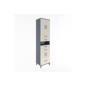 Hyperion Dolap 4 Raflı 5 Çekmeceli 4 Kapaklı 60x44x243 Antrasit-aytaşı