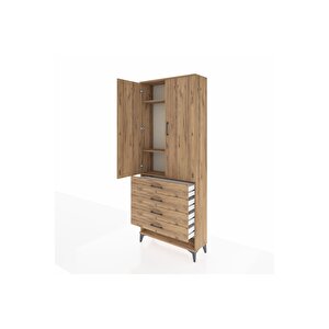 Arges Dolap 3 Raflı 4 Çekmeceli 2 Kapaklı 88x30x221 Çam-çam