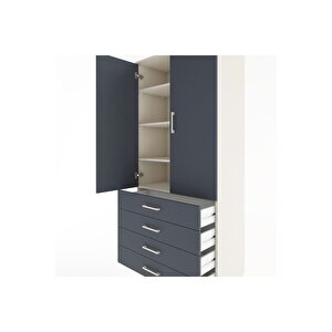 Hyperion Dolap 4 Raflı 4 Çekmeceli 2 Kapaklı 88x44x195 Aytaşı-antrasit