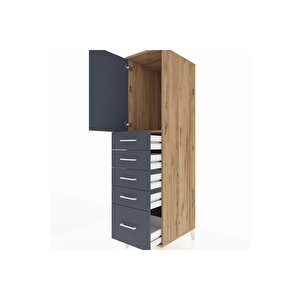 Kronos Dolap Tek Raflı 5 Çekmeceli Tek Kapaklı 44x59x182 Çam-antrasit