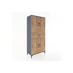 Hyperion Dolap 4 Raflı Tek Çekmeceli 4 Kapaklı 88x44x195 Antrasit-çam