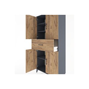 Hyperion Dolap 4 Raflı Tek Çekmeceli 4 Kapaklı 88x44x195 Antrasit-çam