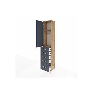 Arges Dolap 2 Raflı 5 Çekmeceli Tek Askılı 44x30x221 Çam-antrasit