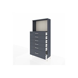 Arges Dolap Tek Raflı 6 Çekmeceli 88x30x182 Antrasit-antrasit
