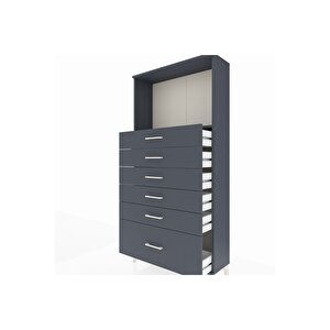 Arges Dolap Tek Raflı 6 Çekmeceli 88x30x182 Antrasit-antrasit
