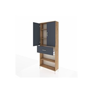 Arges Dolap 4 Raflı Tek Çekmeceli 2 Kapaklı 88x30x221 Çam-antrasit