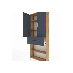 Arges Dolap 4 Raflı Tek Çekmeceli 2 Kapaklı 88x30x221 Çam-antrasit