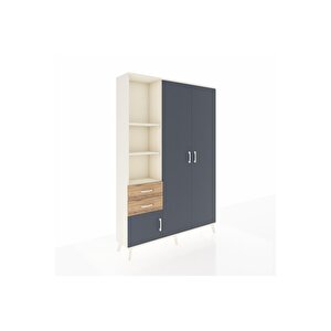 Arges Dolap 5 Raflı 2 Çekmeceli Tek Askılı 132x30x195 Aytaşı-antrasit/çam