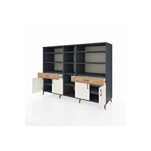 Kronos Dolap 12 Raflı 2 Çekmeceli 4 Kapaklı 220x59x163 Antrasit-aytaşı/çam