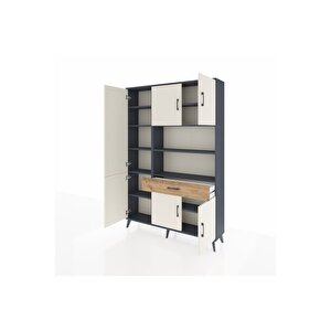 Arges Dolap 10 Raflı Tek Çekmeceli 6 Kapaklı 132x30x195 Antrasit-aytaşı/çam