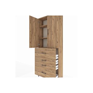 Arges Dolap 3 Raflı 4 Çekmeceli 2 Kapaklı 88x30x221 Çam-çam