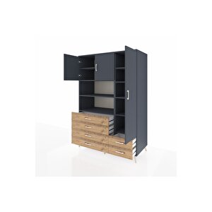 Kronos Dolap 9 Raflı 6 Çekmeceli 3 Kapaklı 132x59x195 Antrasit-antrasit/çam